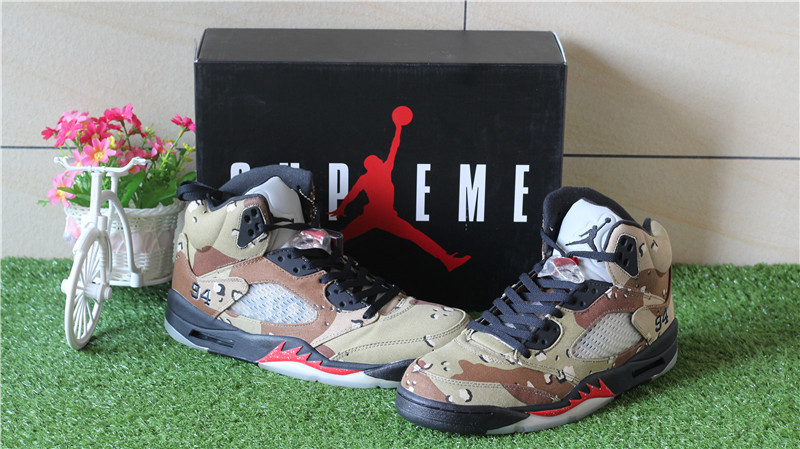 Authentic Supreme x Air Jordan 5 Camo Desert Storm